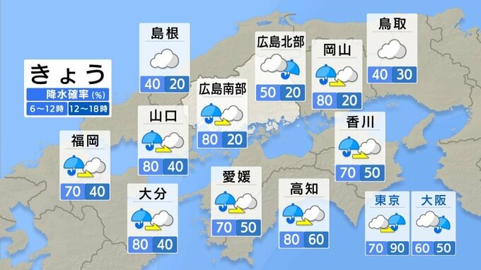 【きょう5 /1(水) 広島天気】夜遅くまで雨がふったりやんだり　北風が吹き冷たい雨に　上着があると安心　|　RCC NEWS | 広島ニュース | RCC中国放送