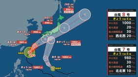 【ダブル台風情報】暴風域を伴い北上中...週末日本列島横断のおそれ「台風7号（メーカラー）」27日（土）九州・四国・近畿・東海・関東に接近か「台風8号（ヒーゴス）」は熱低へ 雨風シミュレーションと最新進路予想を確認【気象庁25日 午前8時更新】|TBS NEWS DIG