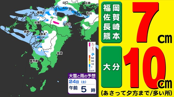 【九州 大雪情報】平地でも大雪のおそれ  福岡・熊本７ｃｍ  来週は南岸低気圧で再び「雪」【雪シミュレーション ２３日（金）～２７日（火）／  九州各都市の週間予報】福岡・佐賀・長崎・大分・熊本・宮崎・鹿児島|TBS NEWS DIG