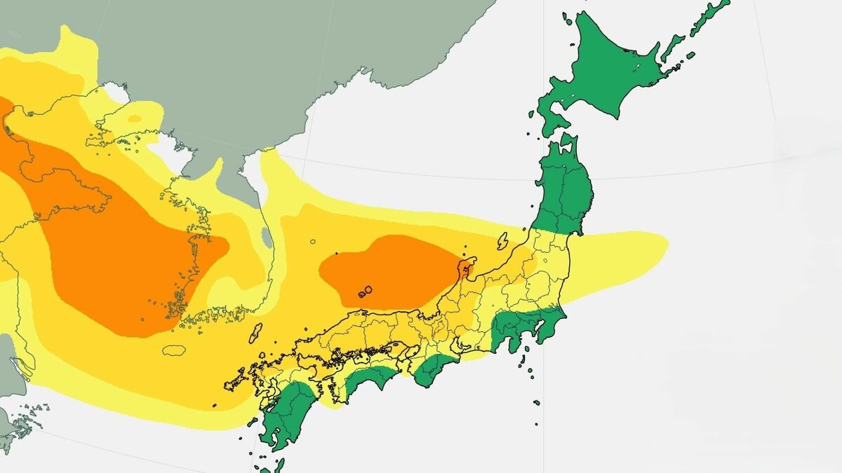 【黄砂情報】15日から18日にかけ東北・関東甲信・北陸・東海・近畿・中四国・九州の広範囲に影響か　視程低下や交通影響のおそれ【最新黄砂シミュレーション】