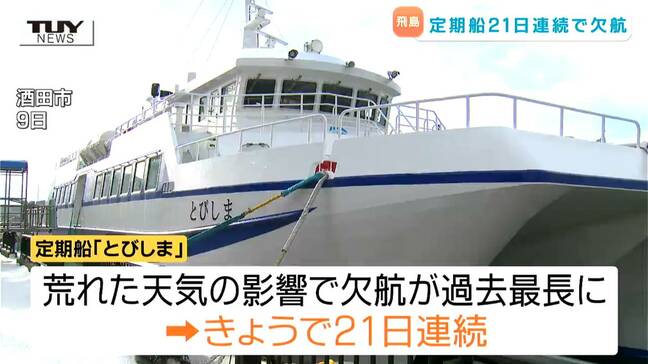 「臨時便」も出航できない状況...21日連続欠航の飛島への定期船　あすの運航再開は見通せず（山形）|TBS NEWS DIG