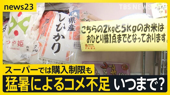 猛暑による米不足 影響いつまで？「もう2か月の辛抱」　在庫は“過去最少”でスーパーは購入制限【news23】|TBS NEWS DIG