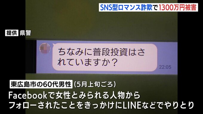 ”SNS型ロマンス詐欺”で男性が1310万円の被害　「ちなみに普段投資はされていますか？」のメッセージきっかけに　広島|TBS NEWS DIG