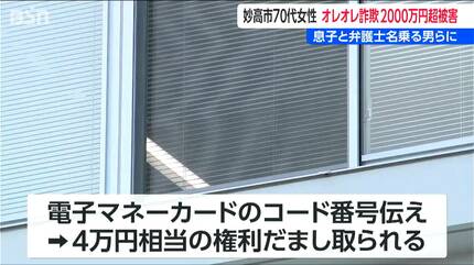 オレオレ詐欺』現金2070万円だまし取られる 新潟・妙高市の70代女性