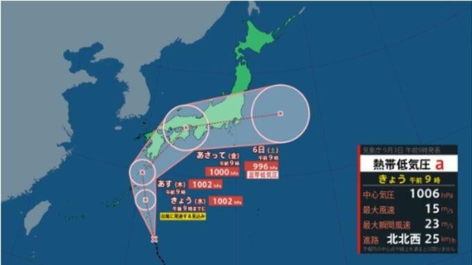 【台風情報】今後は日本列島に直撃の可能性も..."台風のたまご" は今日のうちに台風15号に発達見込み　あすには九州へ...このあとの勢力と進路を詳しく　全国の今後の天気を画像で　気象庁　|　山形のニュース│TUYテレビユー山形
