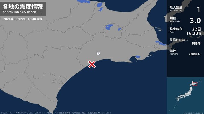 北海道で最大震度1の地震　北海道・釧路市|TBS NEWS DIG