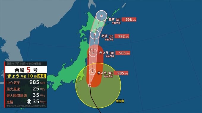 【台風5号】発達しながら関東地方に接近中 “警報級の大雨”の恐れも【雨のピークはいつ？今後の予想シミュレーション】東京・神奈川・埼玉・千葉・群馬・栃木・茨城の天気|TBS NEWS DIG