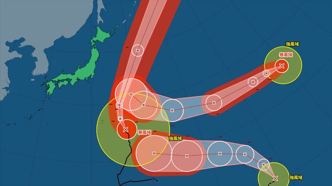 【台風情報】トリプル台風　ハリケーンが非常に強い台風28号に　熱帯低気圧bが台風29号に発達　大型で非常に強い台風27号の進路は？　【進路予想・雨と風のシミュレーション】　|　山梨のニュース | ＵＴＹテレビ山梨
