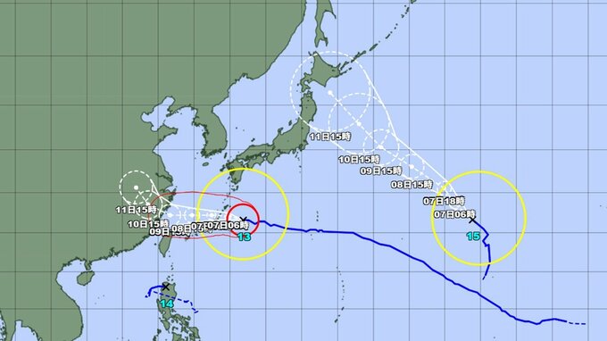 【台風情報】 大型で強い台風13号(ドルフィン)　沖縄・奄美では暴風や高波などに厳重に警戒　最大瞬間風速60 m/s  台風15号の今後はどうなる？ 進路予想・勢力を詳しく　今後の全国の天気を画像で　気象庁|TBS NEWS DIG