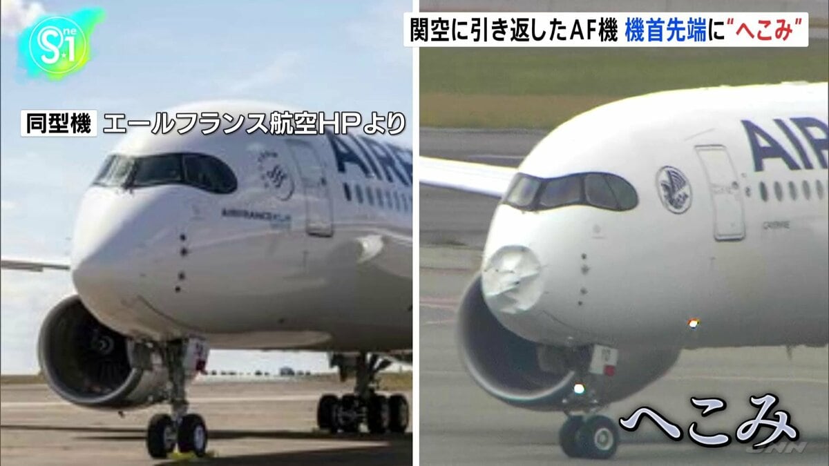 機体の先端”へこみ…エールフランス航空291便、飛行中に機体トラブルで