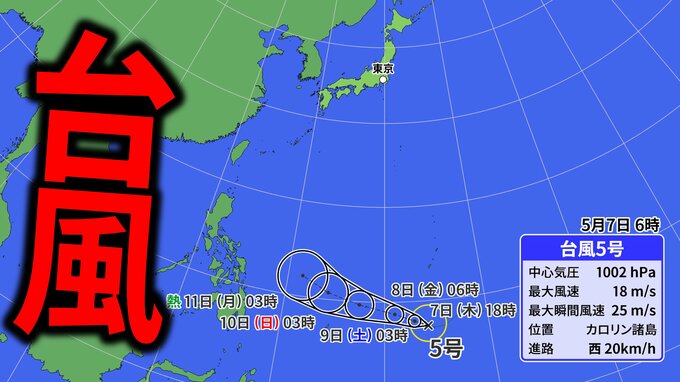 【台風情報】台風5号（ハグピート）発生　今後の進路・影響は？【気象庁・最新の台風進路予想・雨と風のシミュレーション】|TBS NEWS DIG