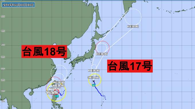 【ダブル台風】大型で非常に強い台風18号は10月3日に暴風域を伴い沖縄に接近のおそれ(30日午前)|TBS NEWS DIG
