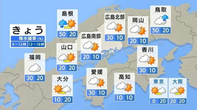 【きょう9/26(金)広島天気】雨雲が南下中　午前までにわか雨も　午後を中心に晴れ間　昼間は厳しい蒸し暑さに|TBS NEWS DIG