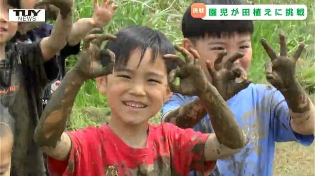 「冷たくて楽しかった」園児たちが泥だらけになりながら初めての田植え! 泥だらけになるのもお構いなし!(山形・山辺町)|TBS NEWS DIG
