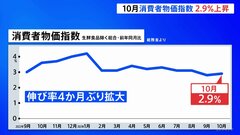 【速報】10月の全国消費者物価指数2.9%上昇　4か月ぶりに伸び率拡大…政府の電気ガス補助金が10月請求分から縮小で| TBS CROSS DIG with Bloomberg