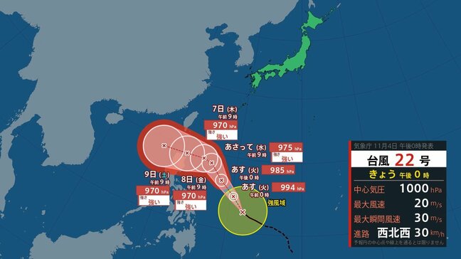 【台風情報】台風２２号(インシン)が発生　週後半に沖縄では高波や強風の可能性も「最大瞬間風速５０メートル予想」【雨・風の最新シミュレーション】|TBS NEWS DIG