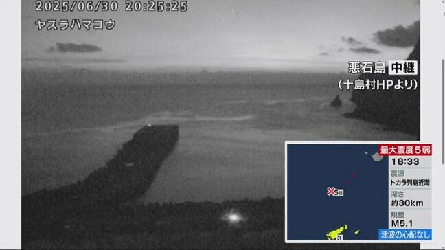 【ライブ配信】鹿児島県・十島村で震度５弱（6月30日）|TBS NEWS DIG