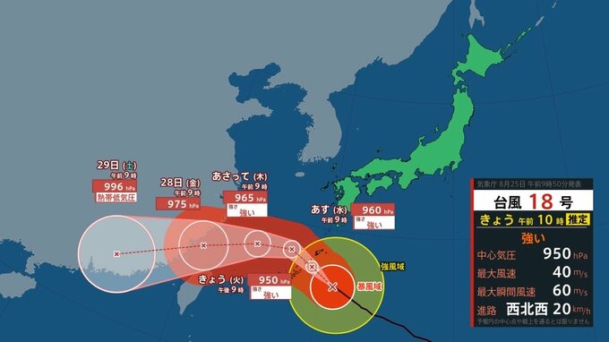 【台風18号】26日にかけ沖縄本島・奄美地方に接近見込み　最大瞬間風速60m予想、一部の住家が倒壊するおそれも【雨と風のシミュレーション】|TBS NEWS DIG