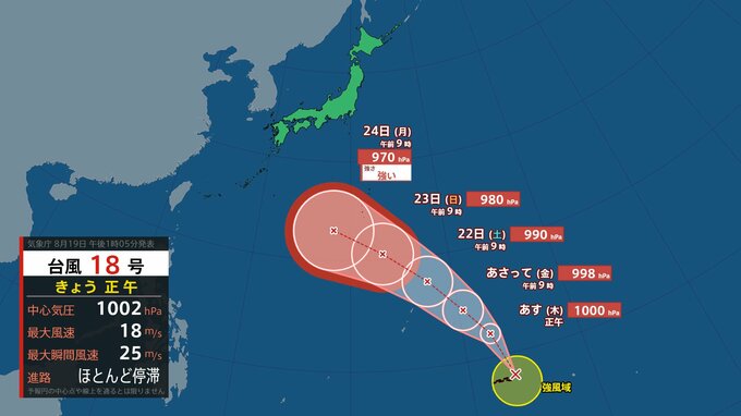 【台風情報】台風18号（ソウデル）発生　23日頃から暴風域を伴い小笠原諸島に接近のおそれ（19日正午現在）【雨風シミュレーション（19日～29日）】|TBS NEWS DIG