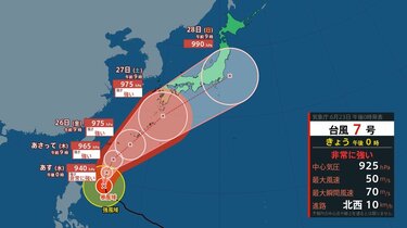 ダブル台風情報】最大瞬間風速 70 m/s「台風7号」非常に強い勢力
