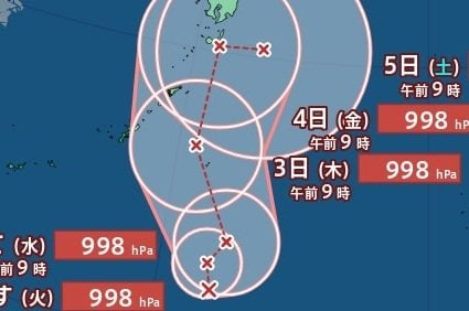 【台風情報】新たな台風のたまご「熱帯低気圧b」は24時間以内に台風に発達見込み　日本の南を北上し、日本列島に接近か　今後の進路予想・雨風シミュレーション【気象庁31日13時05分発表】|TBS NEWS DIG