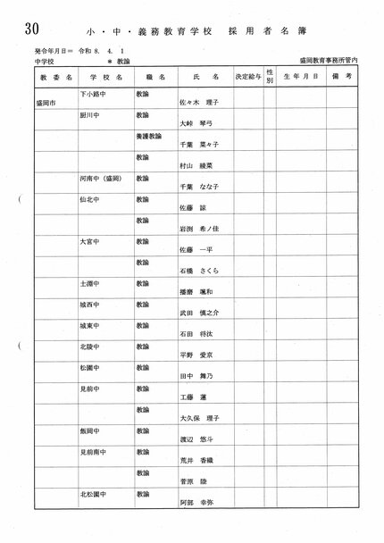 岩手県教職員人事異動2026年度 あの先生はどこへ行っちゃうの