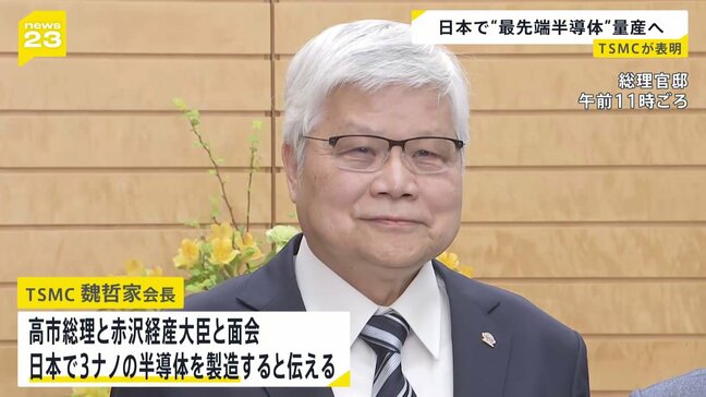 世界最先端3ナノメートル半導体を日本で量産へ 台湾TSMCが表明 完成すれば国内初|TBS NEWS DIG
