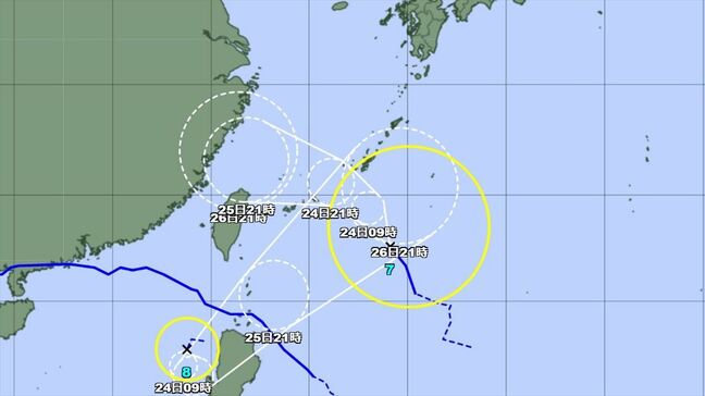 【台風情報】台風8号が発生 “ダブル台風”に 台風7号は沖縄の南を時速およそ20キロで北西へ 【進路予想】|TBS NEWS DIG