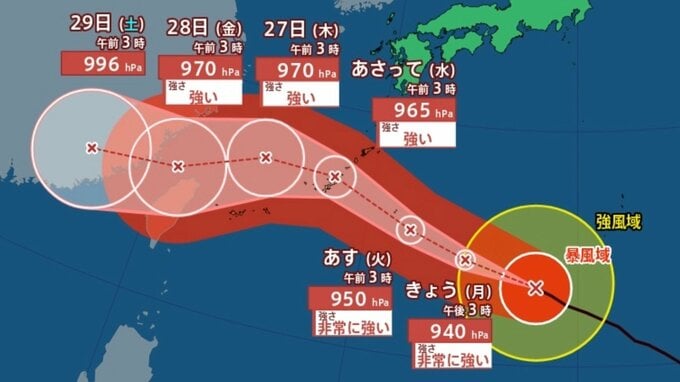 【台風情報】最大瞬間風速65m/s・940hPa予想「台風18号（ソウデル）」は非常に強い勢力に…日本の南・沖縄に接近か...今後の進路は？9月3日までの雨・風シミュレーションで確認【気象庁24日3時45分発表】|TBS NEWS DIG