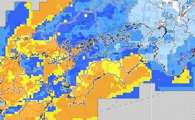 多いところでは1時間に70mm、滝のように降る雨の可能性も　【雨と風のシミュレーション】24日夕方から遅くにかけ、低い土地の浸水や河川の増水に十分注意を　四国地方　|　富山のニュース｜天気・防災｜チューリップテレビ