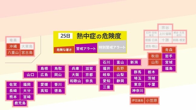 【熱中症警戒アラート】41都府県に発表 熱中症の危険性が極めて高くなる危険な暑さを予想(8月25日5時)|TBS NEWS DIG