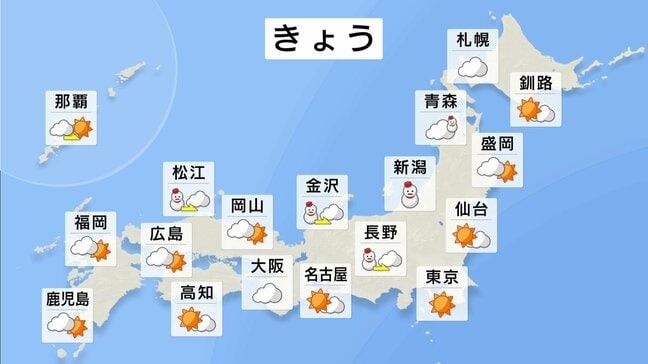 【きょうの天気】関東は天気回復も路面凍結に注意　北陸は雷伴う強い雪　太平洋側は午後にかけ晴れ|TBS NEWS DIG