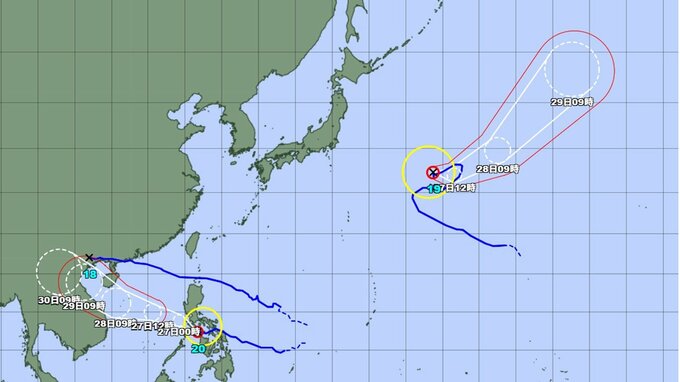 【台風情報】台風19号(ノグリー)と台風20号(ブアローイ)の勢力と進路を詳しく　ダブル台風の今後は？ 20号は今後 "強い" 台風に　最大瞬間風速60メートル予報　全国の今後の天気を画像で　気象庁|TBS NEWS DIG