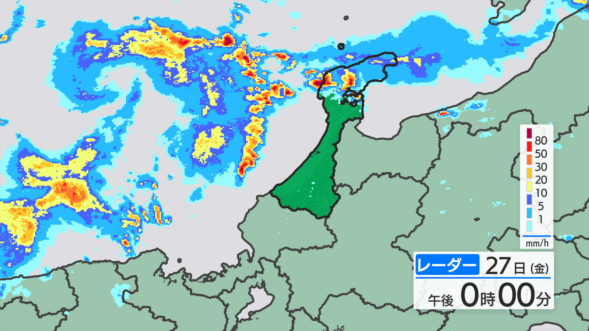 時雨 石川・輪島市で1時間に57ミリの非常に激しい雨 10月の観測史上最大
