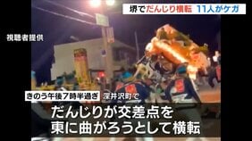 堺市の祭りで『だんじり』横転し11人軽傷…交差点を曲がり切れず振り落とされる「普段と変わらず引いていた」|TBS NEWS DIG