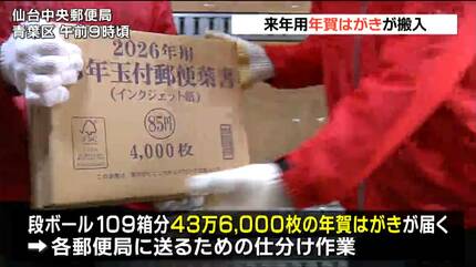 2026年用の「年賀はがき」が郵便局に搬入 仙台 | 宮城のニュース│tbc