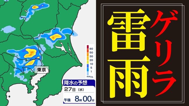 【東京首都圏 ゲリラ雷雨注意】都心でも雨雲発生の予想  気象庁「大雨情報」【雨と発雷確率のシミュレーション】東京・神奈川・埼玉・千葉・群馬・栃木・茨城|TBS NEWS DIG