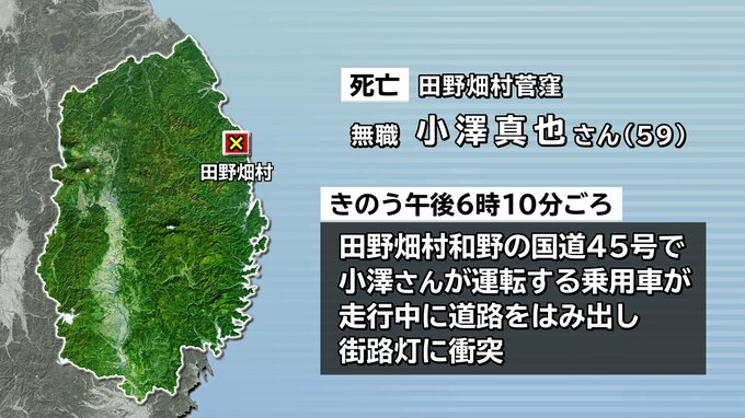 田野畑村の国道で街路灯に衝突　59歳男性死亡|TBS NEWS DIG