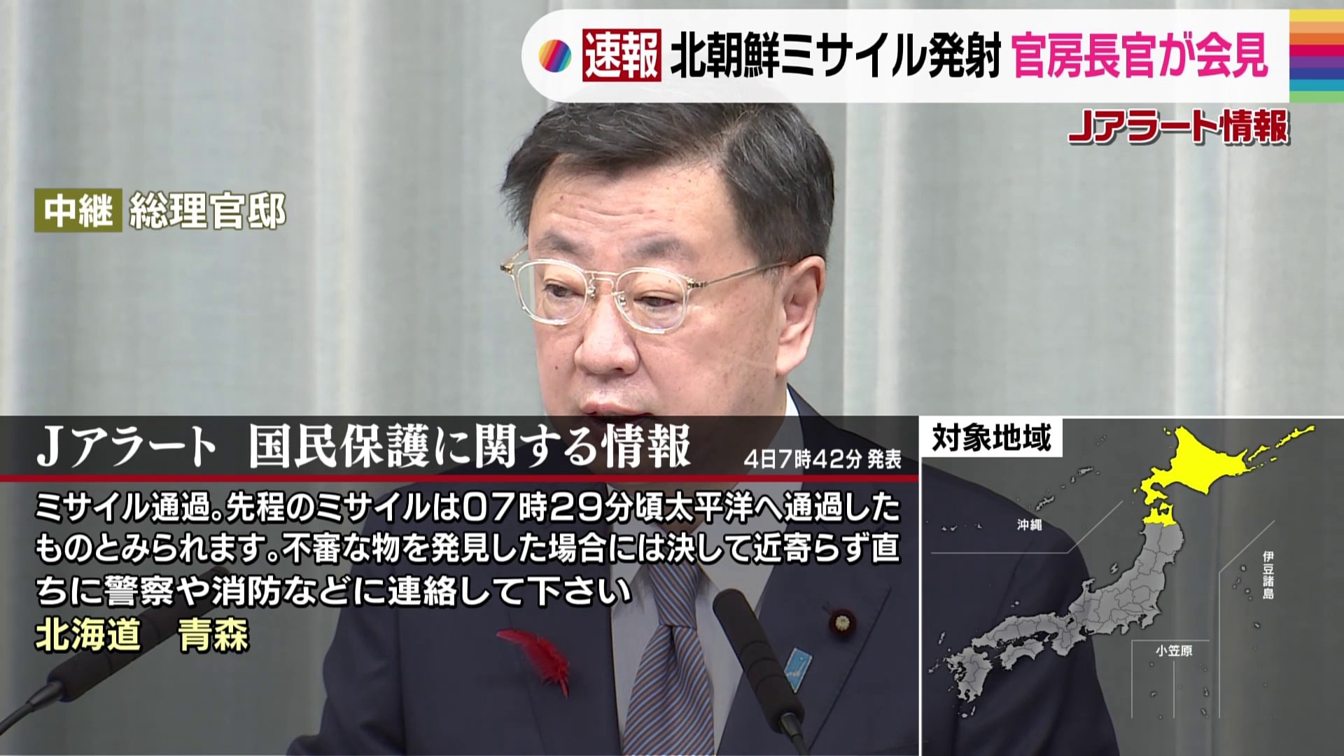 速報 北朝鮮ミサイル発射 松野官房長官 東北地方の上空通過 Tbs News Dig