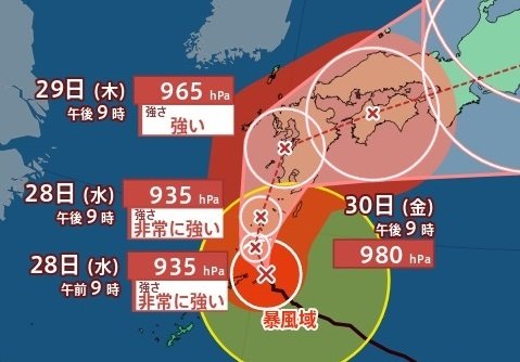 【台風10号進路予想】「非常に強い」勢力で29日九州南部から日本縦断か　30日四国ー31日東海・関東ー1日東北へ　九州南部・奄美では線状降水帯発生の可能性　雨風波はいつどれくらい？　|　富山のニュース｜天気・防災｜チューリップテレビ