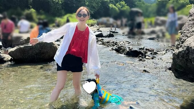 【 新井恵理那 】　「大人のほうがはしゃいでしまいました」1歳10ヶ月の長男と川遊び＆長女のお食い初め　大自然に囲まれた夏の思い出づくり|TBS NEWS DIG