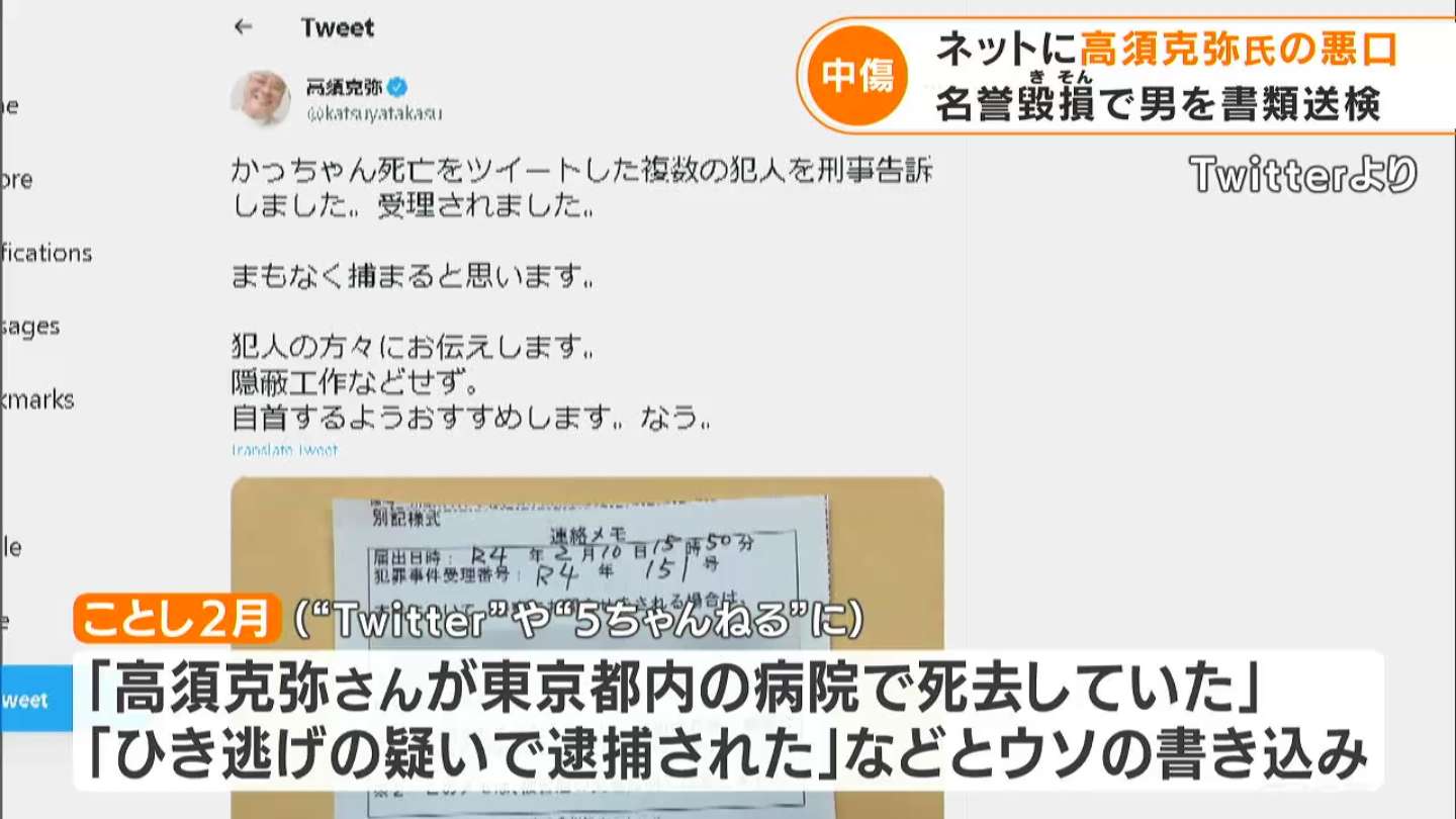 インターネット上に高須克弥氏への誹謗中傷　名誉毀損で20代男性を書類送検