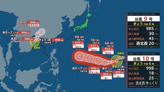 【台風情報】10号（メイサーク）発生→9号（バービー）と“ダブル台風に”　今後の進路は？雨と風のシミュレーションを見る（4～13日）|TBS NEWS DIG