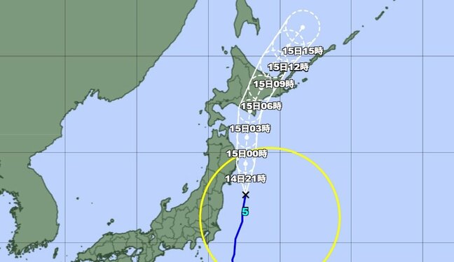 【台風5号】北日本に接近し上陸のおそれ…北・東日本では雷を伴った『激しい雨』や『非常に激しい雨』が降り大雨となる所も 15日夕方までの24時間に関東甲信で200ミリ、北海道120ミリ、東北80ミリの降水予想【雨と風のシミュレーション】|TBS NEWS DIG