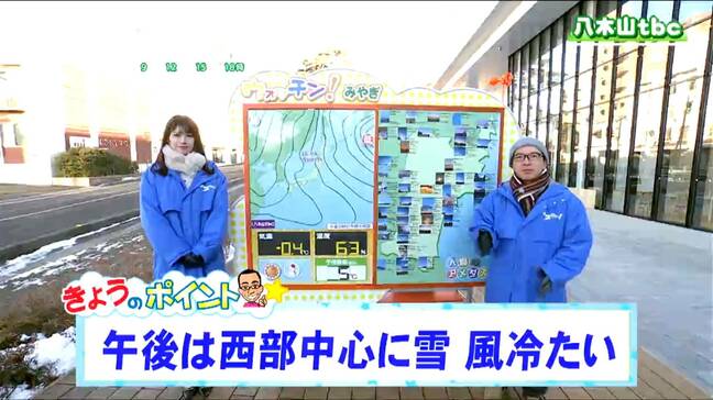 「午後は西部中心に雪　20日も真冬並み寒さ」宮城の天気　tbc気象台　20日|TBS NEWS DIG