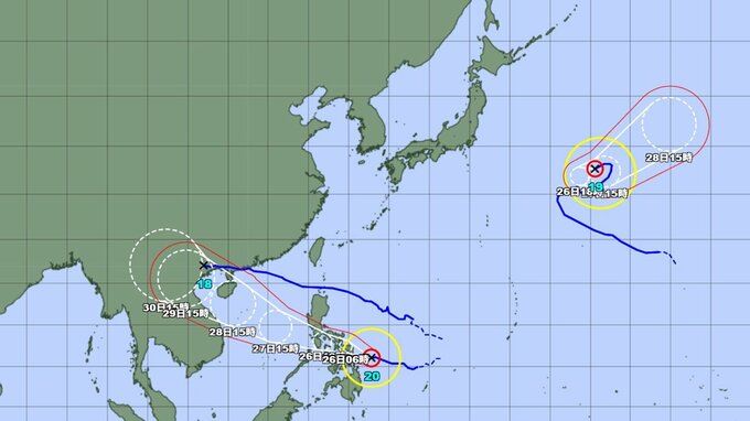 【台風情報】台風18号が熱帯低気圧となり "ダブル台風" に　台風19号(ノグリー)と台風20号(ブアローイ)の勢力と進路を詳しく　最大瞬間風速60メートル予報　今後の全国の天気を画像で　気象庁|TBS NEWS DIG