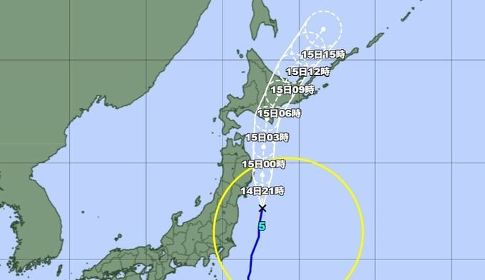 【台風5号】北日本に接近し上陸のおそれ…北・東日本では雷を伴った『激しい雨』や『非常に激しい雨』が降り大雨となる所も　15日夕方までの24時間に関東甲信で200ミリ、北海道120ミリ、東北80ミリの降水予想【雨と風のシミュレーション】　|　富山のニュース｜天気・防災｜チューリップテレビ
