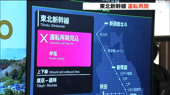 東北新幹線“停電”で東京〜盛岡間で３時間半運転見合わせ　雪の重みで倒木し停電したことが原因|TBS NEWS DIG