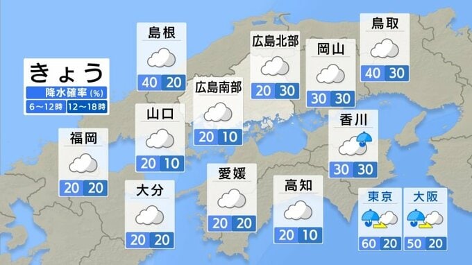 【きょう4/30(火) 広島天気】1日雲が多め　ところどころで弱い雨も　|　RCC NEWS | 広島ニュース | RCC中国放送