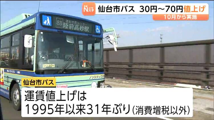 初乗り運賃160円が190円に 市バス今年10月から運賃値上げ 東北運輸局が